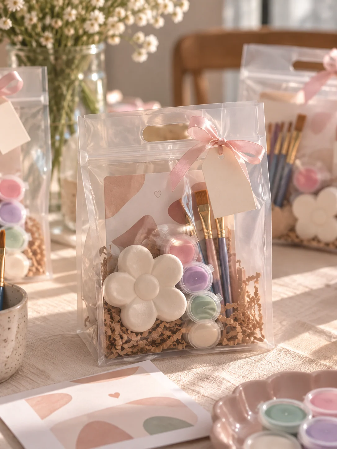Individual flower painting craft kit packaged with paints and brushes